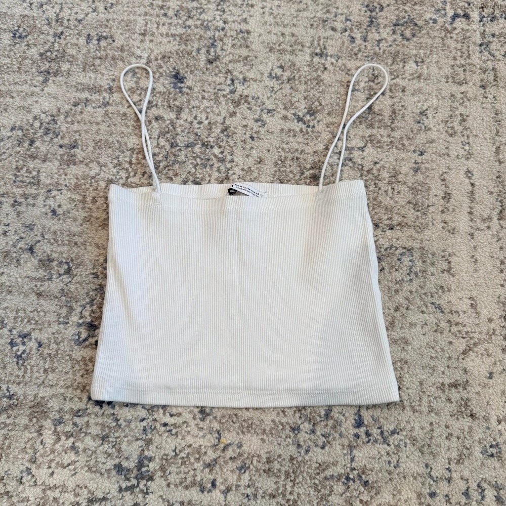 Zara Womens Ribbed Spaghetti Strap Cropped Top White Size Medium Square Neck